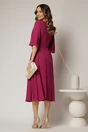 Rochie midi magenta din triplu voal cu decolteu in V si maneci scurte evazate, 2, dyfashion.ro