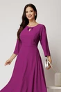 Rochie midi magenta din viscoza in clos cu funda si decupaj la decolteu, 3, dyfashion.ro