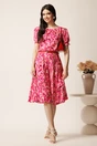 Rochie midi magenta din viscoza in clos cu imprimeuri fucsia si curea in talie, 3, dyfashion.ro