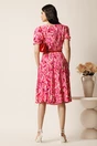 Rochie midi magenta din viscoza in clos cu imprimeuri fucsia si curea in talie, 2, dyfashion.ro
