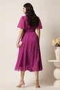 Rochie midi magenta din voal clos cu floare in talie- Moze, 2, dyfashion.ro