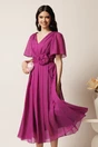 Rochie midi magenta din voal clos cu floare in talie- Moze, 1, dyfashion.ro