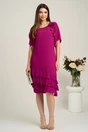 Rochie midi magenta din voal cu croi drept si volane la baza- Viada, 4, dyfashion.ro