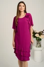 Rochie midi magenta din voal cu croi drept si volane la baza- Viada, 1, dyfashion.ro