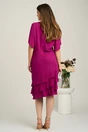 Rochie midi magenta din voal cu croi drept si volane la baza- Viada, 2, dyfashion.ro