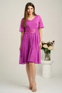 Rochie midi magenta din voal in clos cu glitter si broderie in talie, 4, dyfashion.ro
