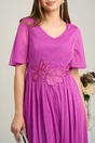 Rochie midi magenta din voal in clos cu glitter si broderie in talie, 3, dyfashion.ro