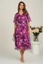 Rochie midi magenta din voal in clos cu imprimeuri si maneci vaporoase, 4, dyfashion.ro