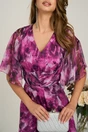 Rochie midi magenta din voal in clos cu imprimeuri si maneci vaporoase, 3, dyfashion.ro