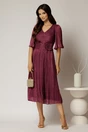 Rochie midi magenta din voal peliculizat cu decolteu V, 3, dyfashion.ro
