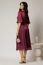 Rochie midi magenta din voal peliculizat cu decolteu V, 2, dyfashion.ro