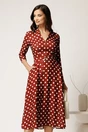 Rochie midi maro cu buline din stofa cu cordon in talie, 1, dyfashion.ro
