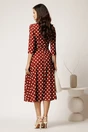 Rochie midi maro cu buline din stofa cu cordon in talie, 3, dyfashion.ro