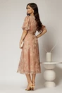 Rochie midi maro de ocazie cu imprimeuri bej si decolteu V, 2, dyfashion.ro