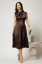 Rochie midi maro de ocazie din satin cu pietricele mici si curea eleganta, 3, dyfashion.ro