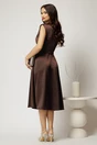 Rochie midi maro de ocazie din satin cu pietricele mici si curea eleganta, 2, dyfashion.ro