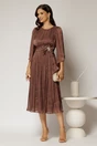 Rochie midi maro de ocazie din voal peliculizat cu perle pe talie, 3, dyfashion.ro