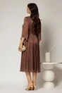 Rochie midi maro de ocazie din voal peliculizat cu perle pe talie, 2, dyfashion.ro