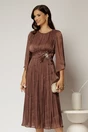 Rochie midi maro de ocazie din voal peliculizat cu perle pe talie, 1, dyfashion.ro