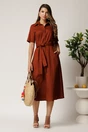 Rochie midi maro din bumbac in clos cu cordon in talie, 3, dyfashion.ro