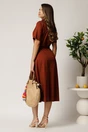 Rochie midi maro din bumbac in clos cu cordon in talie, 2, dyfashion.ro