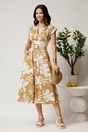 Rochie midi maro din bumbac in clos cu flori si curea in talie, 3, dyfashion.ro