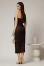 Rochie midi maro din dantela cu crepeu si detaliu amplu in talie, 2, dyfashion.ro