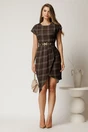 Rochie midi maro din jerse  cu carouri si curea in talie, 3, dyfashion.ro