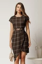 Rochie midi maro din jerse  cu carouri si curea in talie, 1, dyfashion.ro