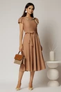Rochie midi maro din rayon cu lantisor cu esarfa la decolteu, 3, dyfashion.ro