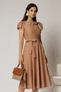 Rochie midi maro din rayon cu lantisor cu esarfa la decolteu, 1, dyfashion.ro