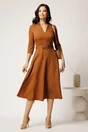 Rochie midi maro din stofa cu cordon in talie, 2, dyfashion.ro