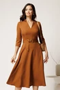 Rochie midi maro din stofa cu cordon in talie, 1, dyfashion.ro