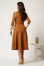 Rochie midi maro din stofa cu cordon in talie, 3, dyfashion.ro