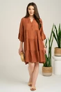 Rochie midi maro din tencel creponat cu croi tip A si nasturi la bust, 4, dyfashion.ro