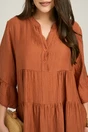 Rochie midi maro din tencel creponat cu croi tip A si nasturi la bust, 3, dyfashion.ro