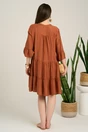 Rochie midi maro din tencel creponat cu croi tip A si nasturi la bust, 2, dyfashion.ro