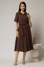 Rochie midi maro din tencel cu guler tip camasa si maneci scurte, 3, dyfashion.ro
