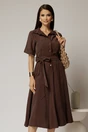 Rochie midi maro din tencel cu guler tip camasa si maneci scurte, 1, dyfashion.ro