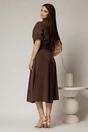 Rochie midi maro din tencel cu guler tip camasa si maneci scurte, 2, dyfashion.ro