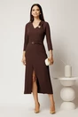 Rochie midi maro din triplu voal cu croi conic si curea in talie, 3, dyfashion.ro