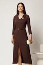 Rochie midi maro din triplu voal cu croi conic si curea in talie, 1, dyfashion.ro