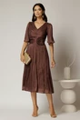 Rochie midi maro din voal peliculizat cu decolteu V, 3, dyfashion.ro