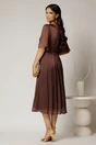 Rochie midi maro din voal peliculizat cu decolteu V, 2, dyfashion.ro