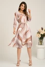 Rochie midi maro in clos din stofa cu imprimeu aramiu si curea in talie, 4, dyfashion.ro