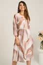 Rochie midi maro in clos din stofa cu imprimeu aramiu si curea in talie, 1, dyfashion.ro
