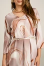 Rochie midi maro in clos din stofa cu imprimeu aramiu si curea in talie, 3, dyfashion.ro