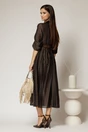 Rochie midi maro intens din tencel si curea maro in talie, 2, dyfashion.ro