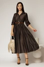Rochie midi maro intens din tencel si curea maro in talie, 3, dyfashion.ro