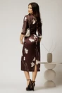 Rochie midi maro satinata cu imprimeu si decolteu in V, 2, dyfashion.ro
